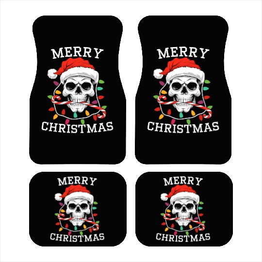 Merry Christmas Skull Skeleton with Santa Hat Xmas Car Mats