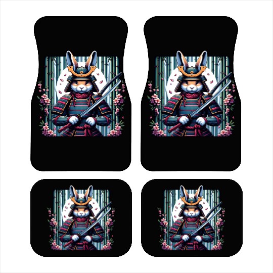 Samurai Rabbit with Katana and Cherry Blossoms Car Mats