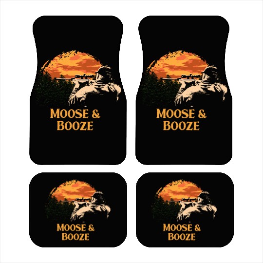 Moose and Booze Deer Hunting Elk Hunter Drinking B Car Mats