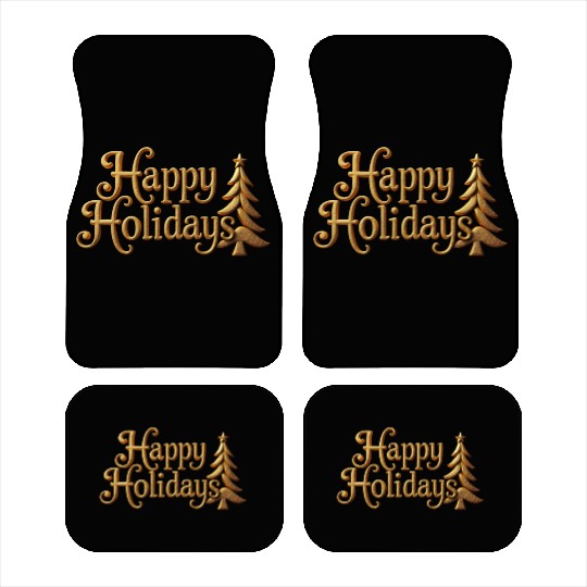 Golden Elegance Happy Holidays Motif Car Mats
