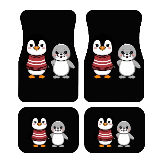 Cute Penguin and Seal Best Buddies Friends Car Mats