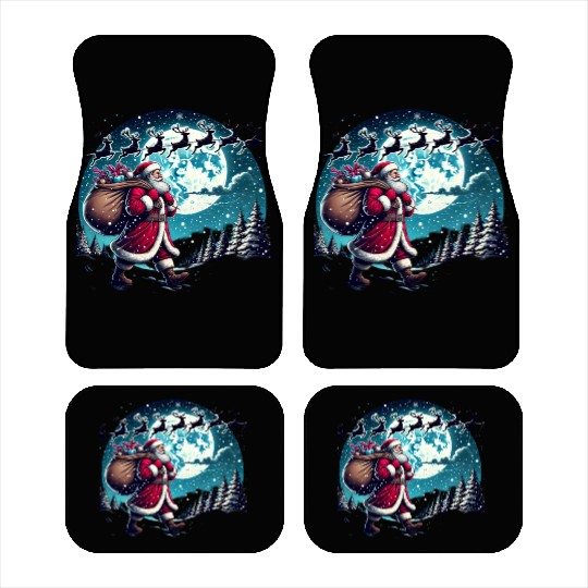 Santa Claus with Gifts Under the Snowy Sky Car Mats