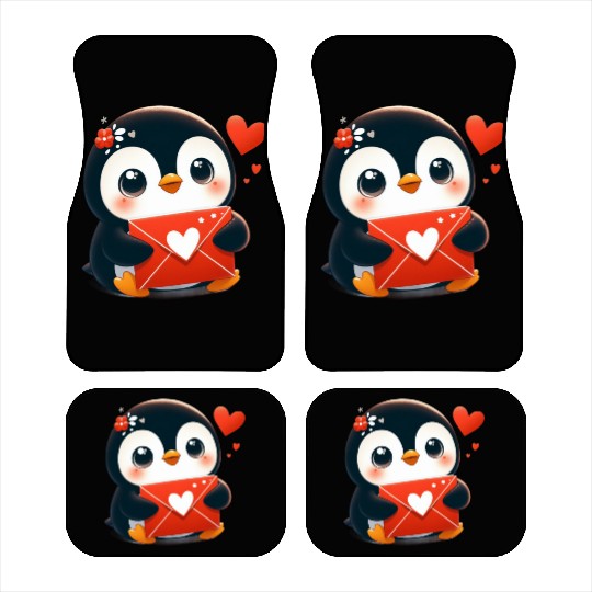 Penguin Valentine Mail with Heart Car Mats