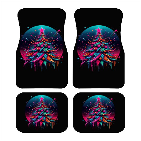 Neon Graffiti Christmas Tree with Bold Spray Paint Car Mats