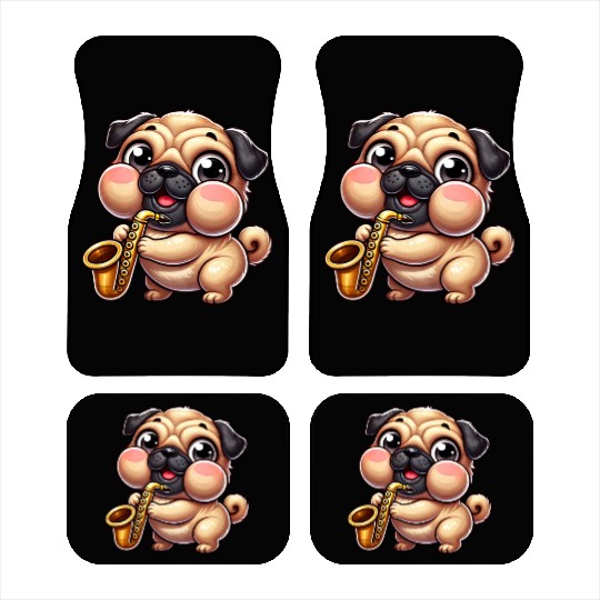 Cute Pug Saxophone Musician Cartoon Jazz Car Mats