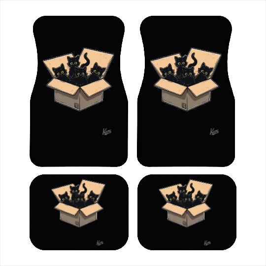 Cardboard Box Full of Black Cat Kittens Car Mats