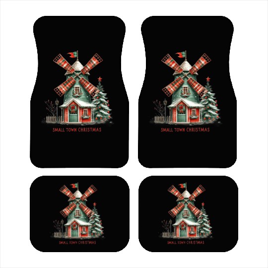 Small Town Christmas Plaid Windmill Car Mats