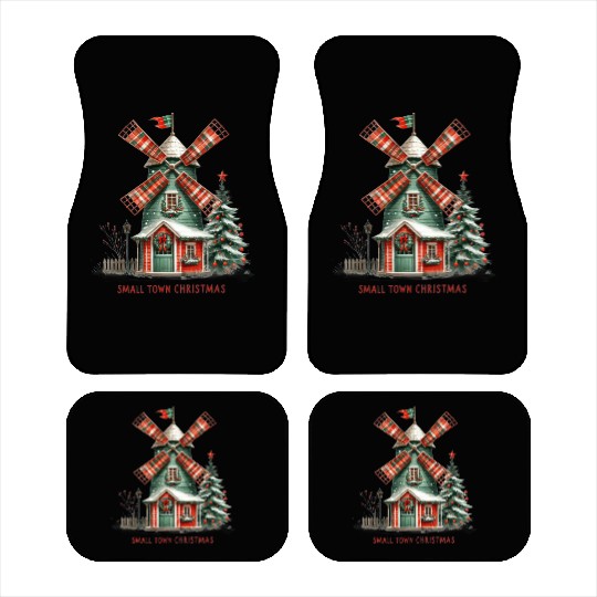 Small Town Christmas Plaid Windmill Car Mats