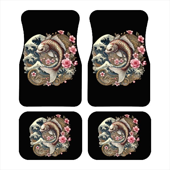 Elegant Koi Fish and Cherry Blossom Design Car Mats