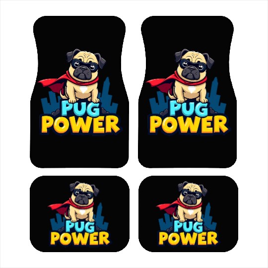 Pug Power Superhero Car Mats