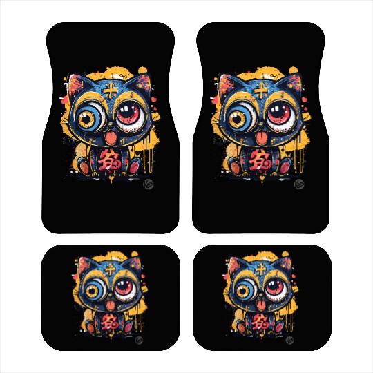 Psycho Lucky Cat – Glitch Meow Madness Car Mats