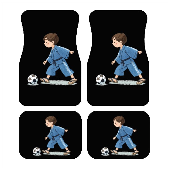 Boy in kimono playing soccer Car Mats