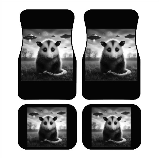 Opossum Funny Graphic Selfie with UFOs Weird Alien Car Mats