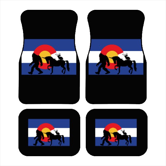 Mythical Creature and Jeep in Colorado Flag Car Mats