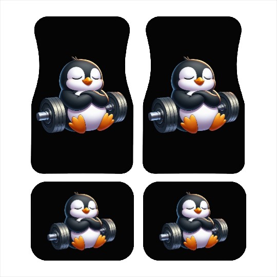 Penguin Barbell Cartoon Relax Cute Car Mats