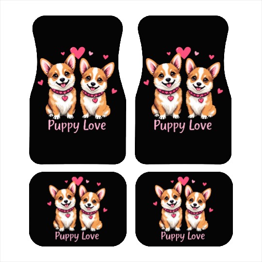 Valentines Day - Puppy Love Corgi dog Car Mats