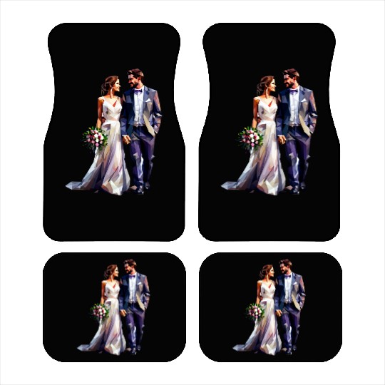 Elegant Bride and Groom Wedding Design Car Mats