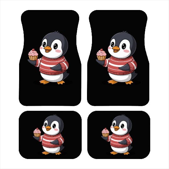 Cute Penguin with Cupcake in Cozy Sweater Car Mats