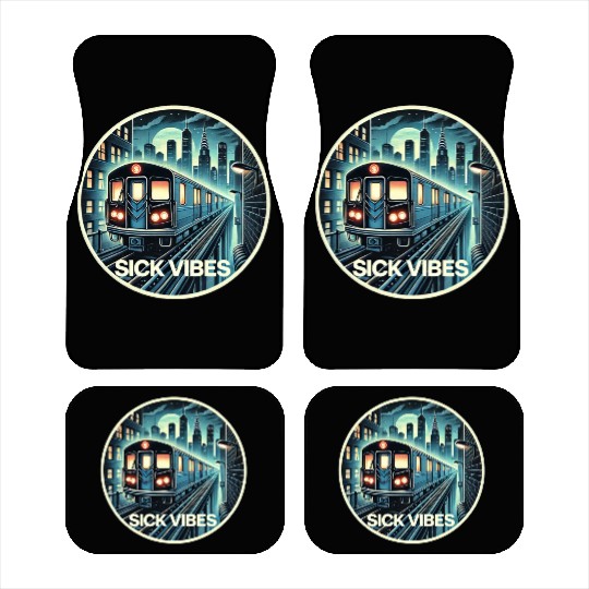 Retro Futuristic Subway Train - Neon Cyberpunk Cit Car Mats