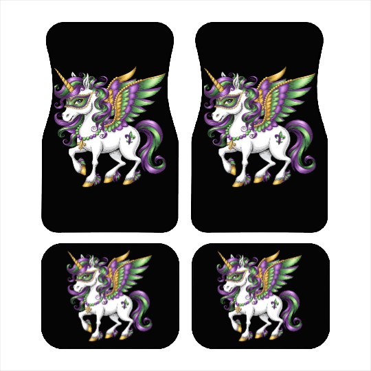Happy Mardi Gras Unicorn Mask New Orleans Girls Car Mats