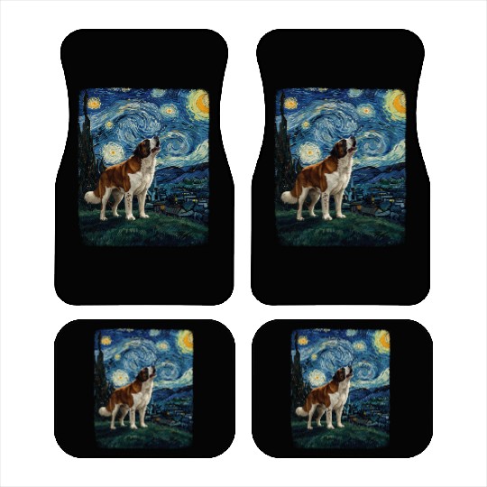 Saint Bernard Howling At Moon Starry Night Van Gog Car Mats