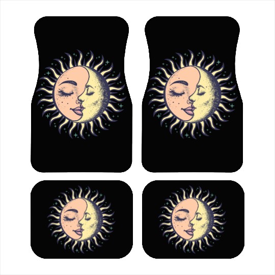Boho Sun Moon Spirituality Sun Face Car Mats