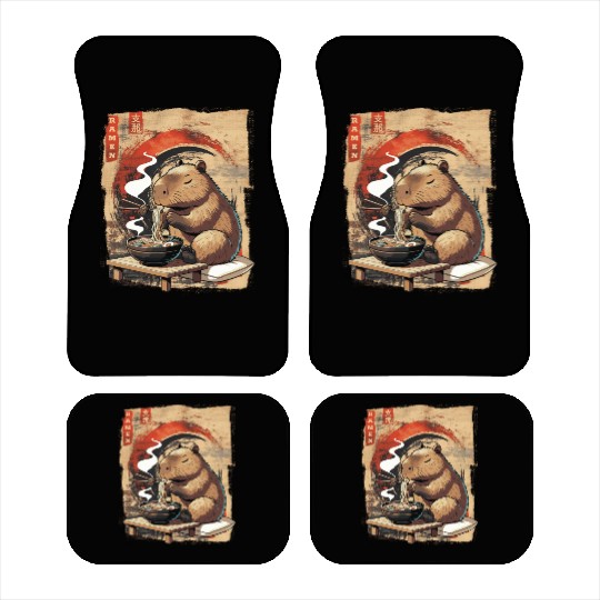 Cute Kawaii Capybara Eating Ramen Japanese Car Mats