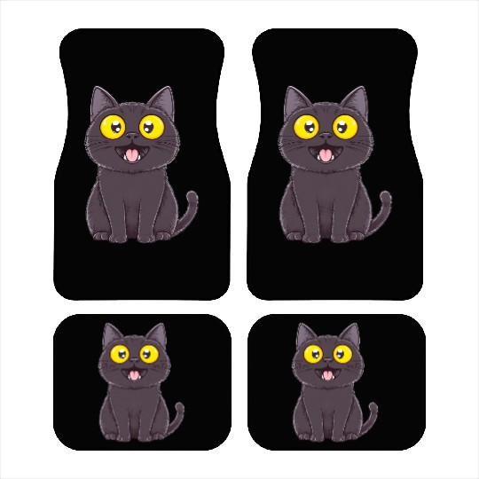 Black Surprised Kitty Car Mats