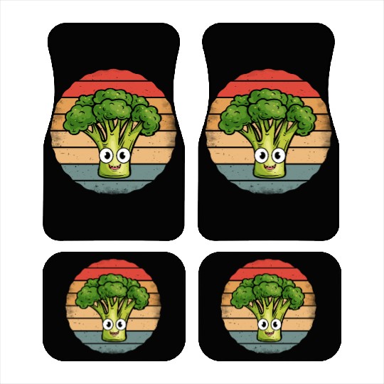 Cute Smiling Broccoli Retro Vintage Sunset Car Mats