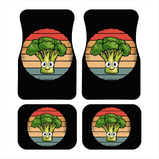 Cute Smiling Broccoli Retro Vintage Sunset Car Mats