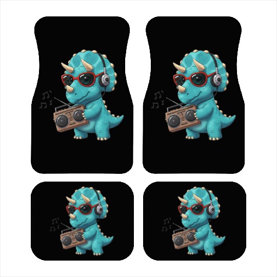 Dino cartoon triceratops listening to music Car Mats