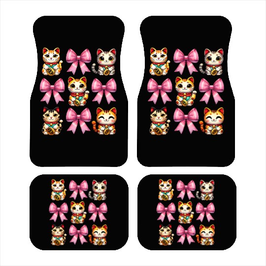 Coquette Bow Maneki Neko Japanese Cat Lucky Pink Car Mats