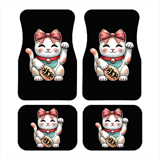 Coquette Bow Maneki Neko Japanese Cat Lucky Pink Car Mats