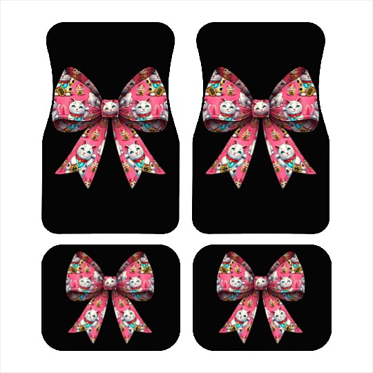 Coquette Bow Maneki Neko Japanese Cat Lucky Pink Car Mats