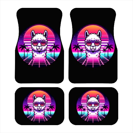 Retro Cool Llama with Neon Sunset Vibes Car Mats