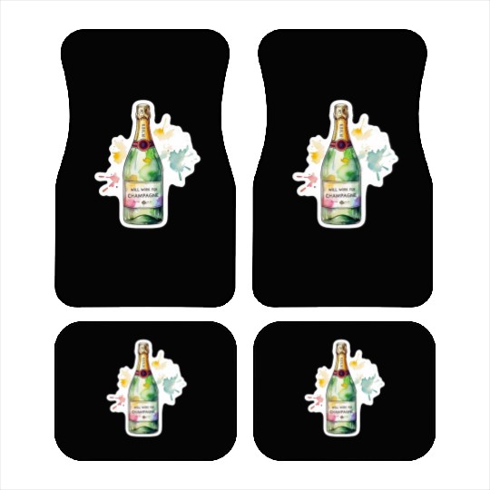 Funny Will Work For Champagne Bubbly Wedding Bride Car Mats