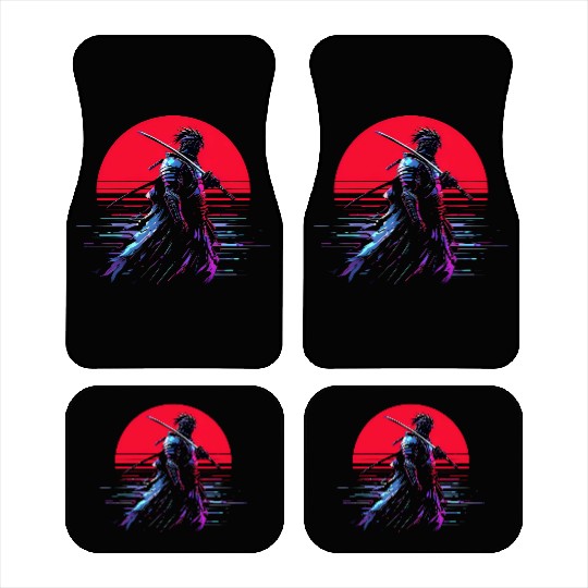 Cyberpunk Samurai Warrior Under Neon Moon Car Mats