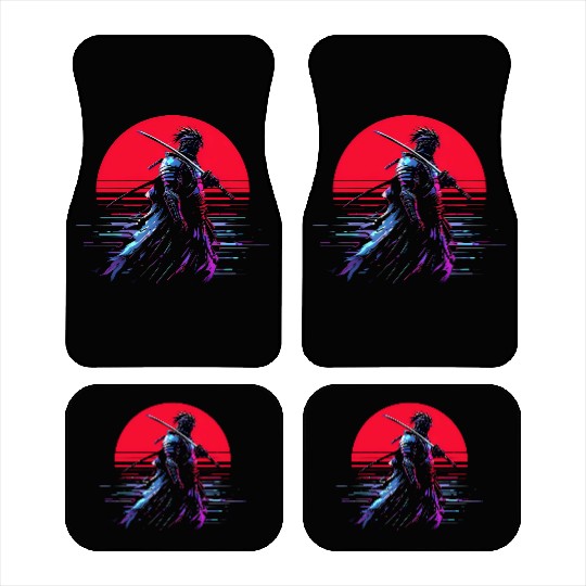 Cyberpunk Samurai Warrior Under Neon Moon Car Mats
