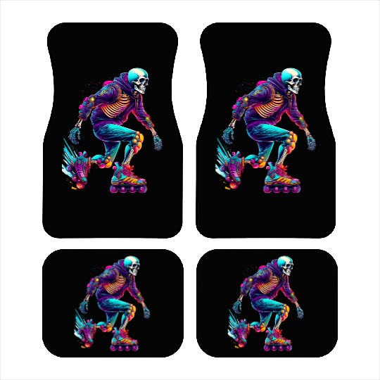 Colorful Skeleton Skater with Rollerblades Car Mats