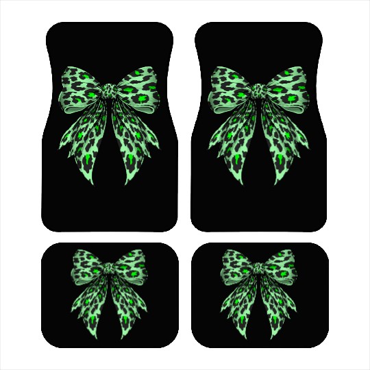 Coquette Bow Cheetah Animal Pattern Lime Green Car Mats