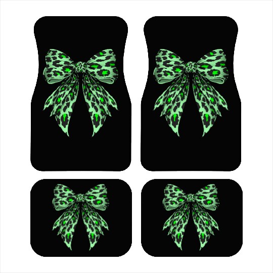 Coquette Bow Cheetah Animal Pattern Lime Green Car Mats