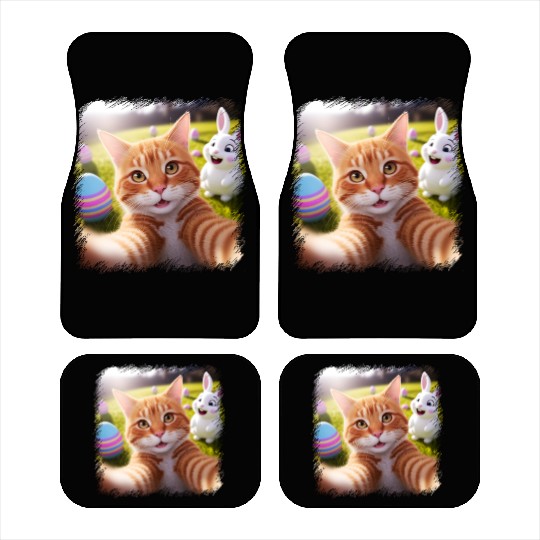 Cute Easter Selfie Cat Bunny Spring Car Mats For Kids