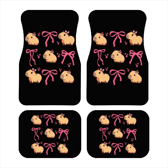Cute Capybara with Pink Ribbon Bow Car Mats