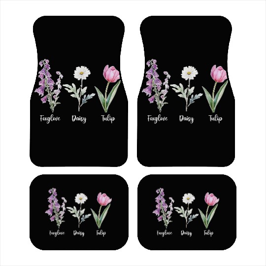 Vintage Floral Plant Foxglove Daisy Tulip Flower Car Mats