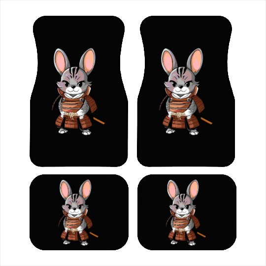 Cute Samurai Rabbit Cartoon Illustration Car Mats