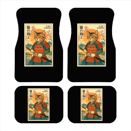 Samurai Cat in Traditional Armor Art Car Mats