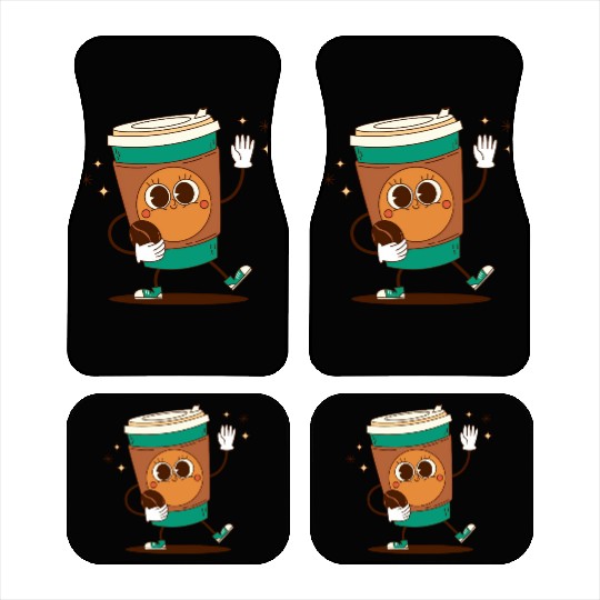 Playful Coffee Cup Character Design Car Mats