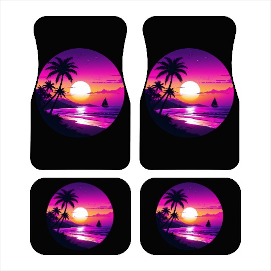 Tropical Retro Sunset Sailing Vacation Car Mats