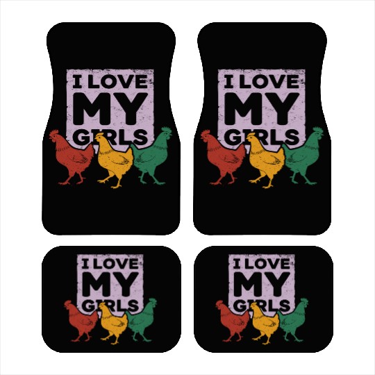 I Love MY Girls Rustic Chicken Farm Stencil Car Mats