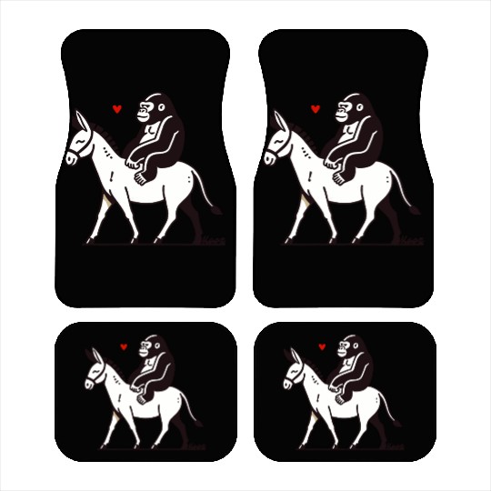 Gorilla Riding Donkey with Heart Car Mats